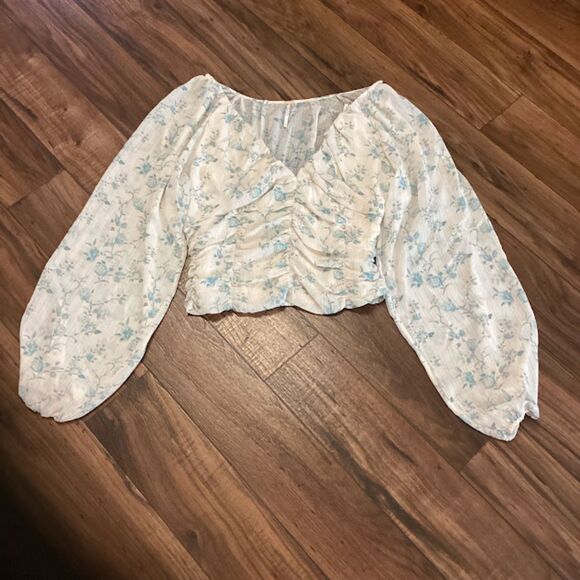 Free People Final Rose Blouse Balloon Sleeves Smocked in Vintage Combo Medium - Picture 2 of 9